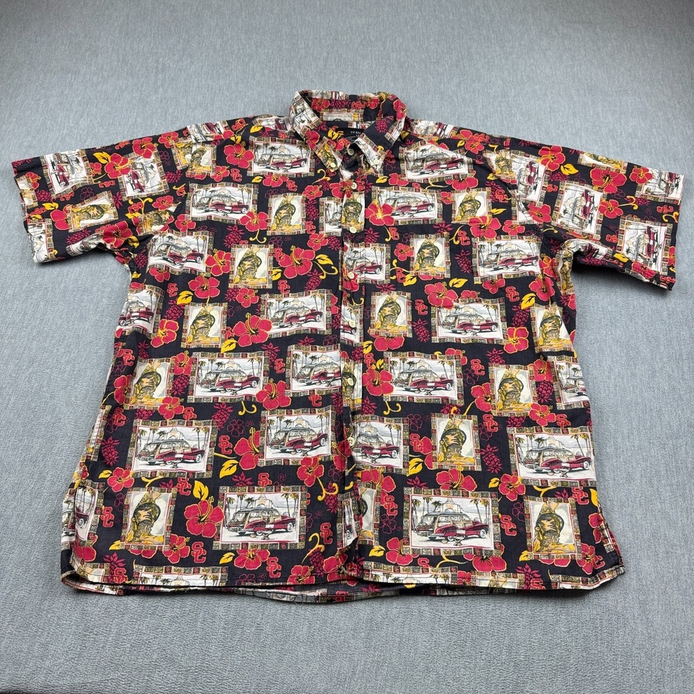 Vintage USC Trojans Mens Shirt 2XL‎ Red Hawaiian Tropical Button Down Camp NCAA